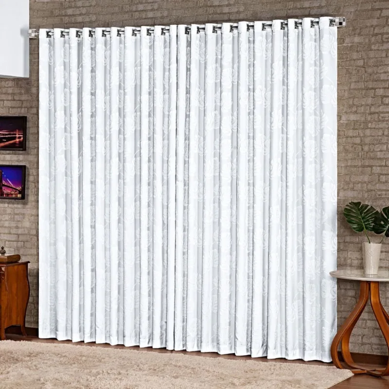 Cortina para Sala Jacquard Luxo Alto Relevo Caprice 3,00m x 2,70 m Branco
