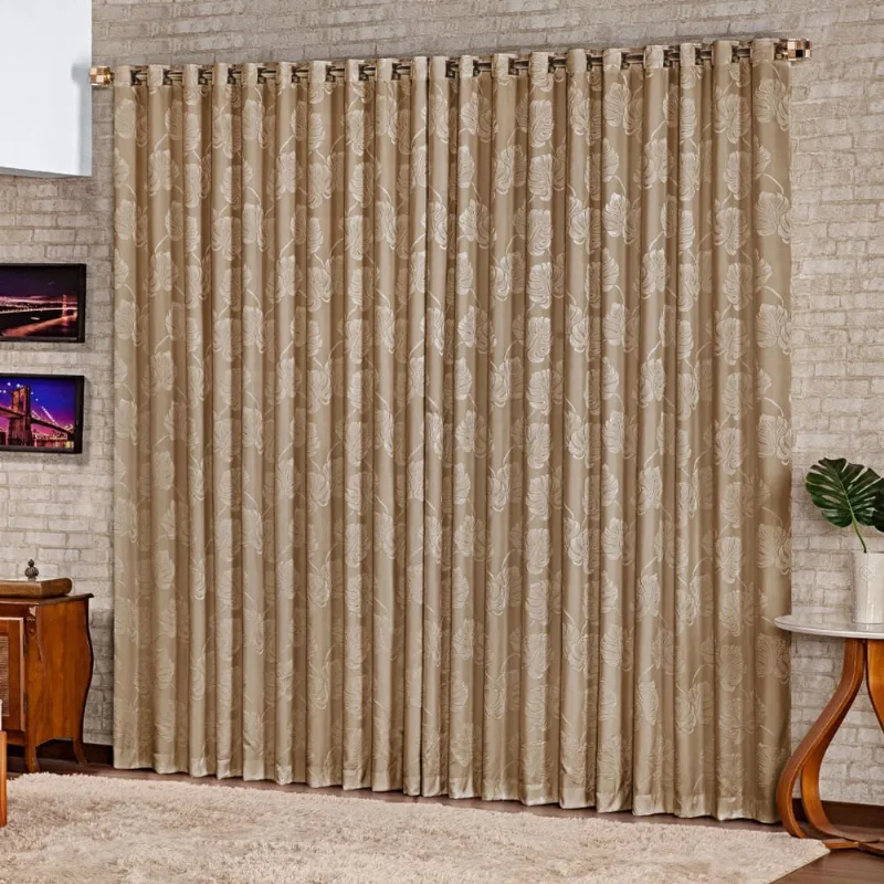 Cortina para Sala Jacquard Luxo Alto Relevo Caprice 3,00m x 2,70 m Caramelo