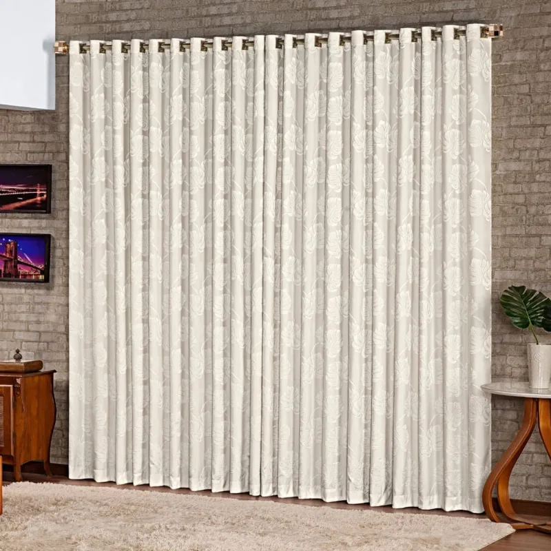 Cortina para Sala Jacquard Luxo Alto Relevo Caprice 3,00m x 2,70 m Palha
