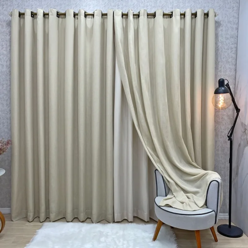 Cortina com Voil Gaze de Linho Prática Napoli 2,00 m x 1,70 m Bege