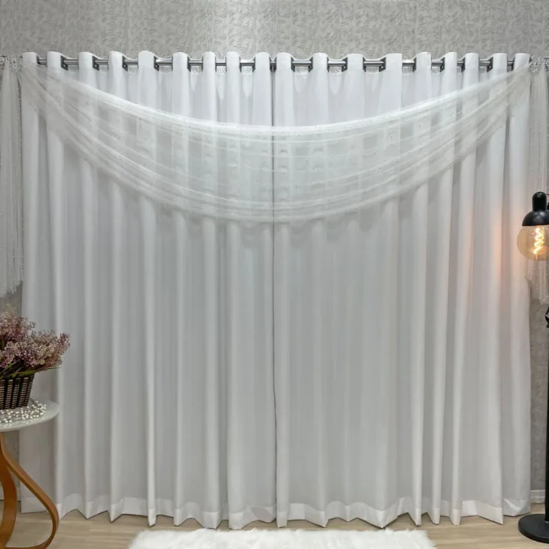 Cortina com Bandô Pérolas Forro 200 Fios Elegance 2,00m x 1,70m Branco