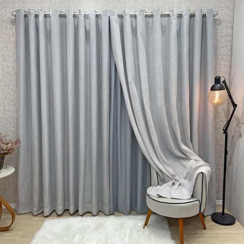 Cortina com Voil Gaze de Linho Prática Napoli 3,00 m x 2,70 m Cinza