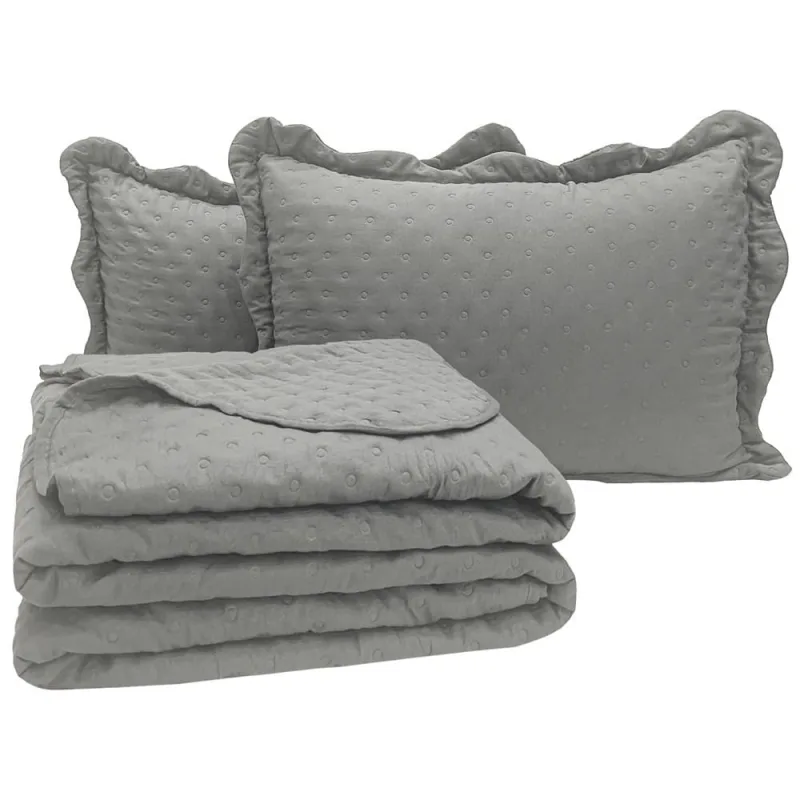 Cobre Leito Queen Bold Dupla Face 300 Fios 3 Peças - Chumbo - Casa Modelo Enxovais