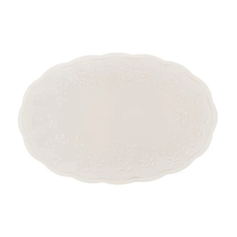 Travessa De Porcelana New Bone Butterfly Flower 31,5x21x2,5cm Lyor
