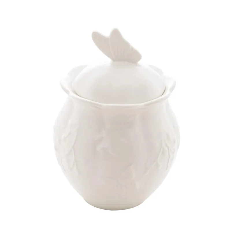 Açucareiro De Porcelana New Bone Butterfly Flower 9,5x9,5x13,5cm Lyor