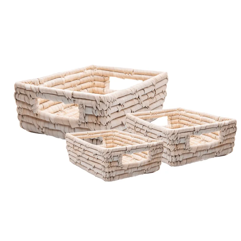 Conjunto 3 Cestos Retangulares Organizadores de Fibra Natural Lyor - LYOR
