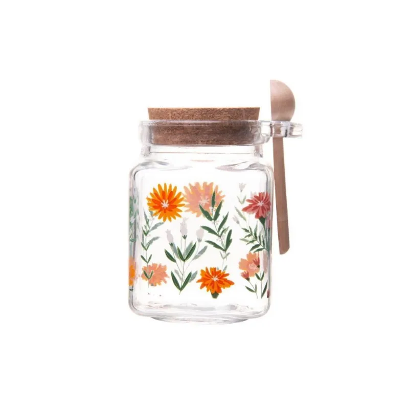 Porta Condimentos Com Colher De Bambu Flora Laranja Lyor - 270ml - LYOR