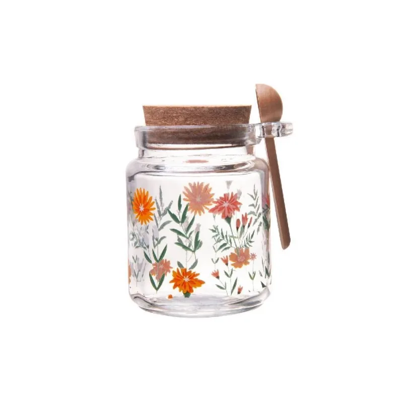 Porta Condimentos Com Colher De Bambu Flora Rosa Lyor - 200ml - LYOR
