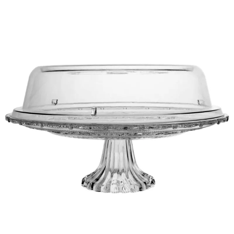 Boleira de Vidro Prato com Tampa e Pé Transparente Porta Bolos Tortas Doces Lyor - LYOR