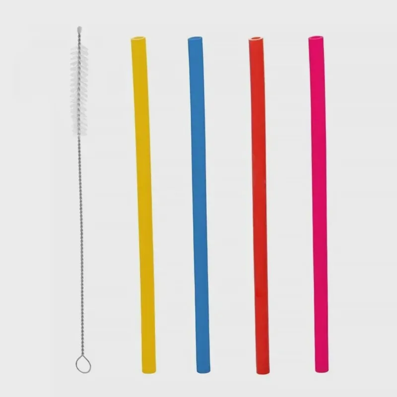 Conjunto 4 Canudos de Silicone Colors Reutilizáveis com Escova Limpeza 22cm 220465 - Lyor - LYOR