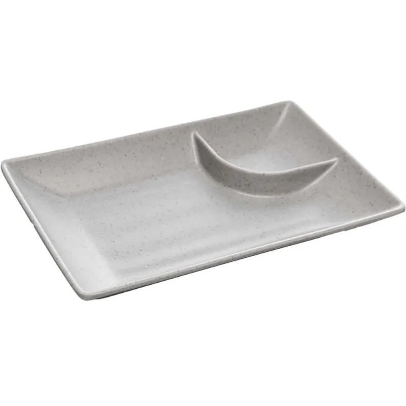Prato Retangular 19cm Melamina com Molheira Sushi Lyor Tóquio Granilite Avulso - LYOR