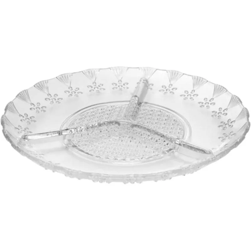 Petisqueira Vidro 3 Divisórias 19cm Floral Lyor Pequena Redonda Transparente Decorada Frios Avulsa - LYOR