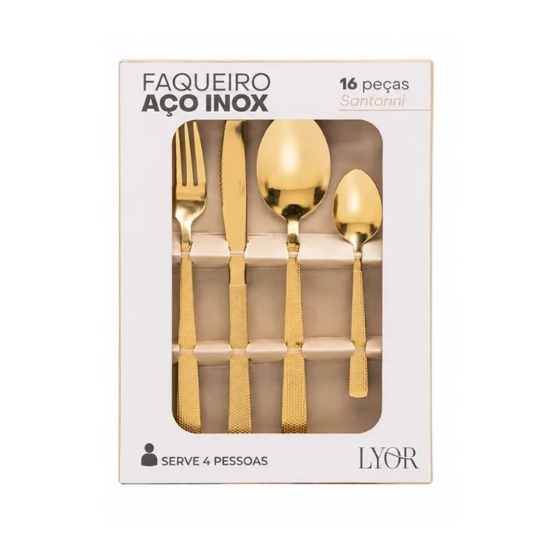 Faqueiro Lyor Santorini Em Aço Inox 16 Peças Dourado 220710 (MP) - LYOR