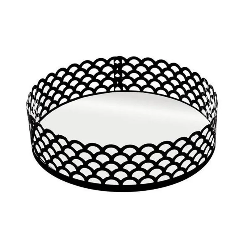 Bandeja Redonda Metal Espelho Preto Fosco 18cmx5cm - LYOR