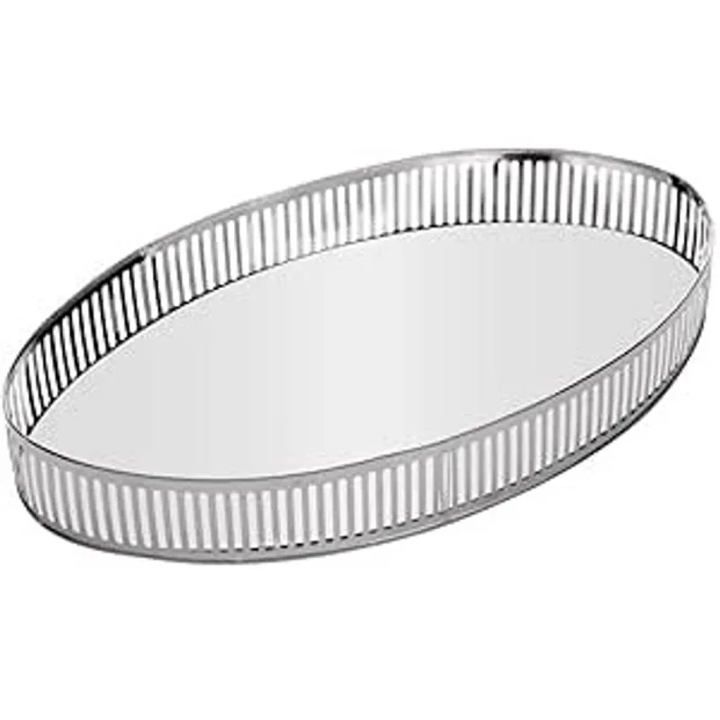 Bandeja Lyor Berlin Metal com Espelho Prateada 26cm x 12cm x 5cm - Lyor