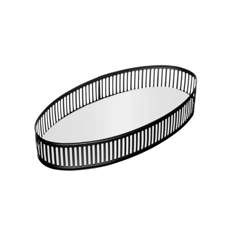 Bandeja Espelhada Oval Em Metal Berlin 26x13cm Lyor Preto Fosco - LYOR