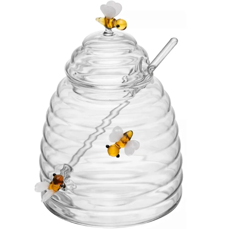 Açucareiro de Vidro 500ml Colher Tampa Porta Açúcar de Mesa Lovely Bee Decorado Lyor - LYOR