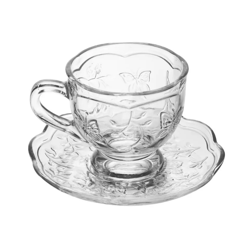 Xícara de Chá com Pires em Vidro New Butterfly 180Ml Lyor - Transparente - LYOR