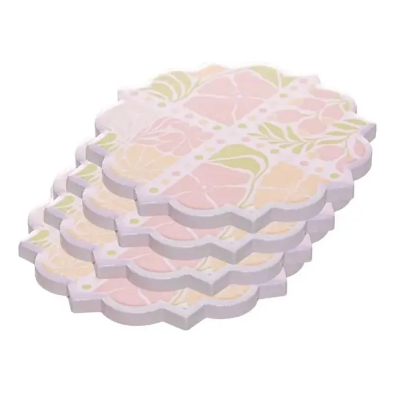Conjunto Porta Copo Lyor Floral Ceramica 10cm com 4 Unidades - Lyor