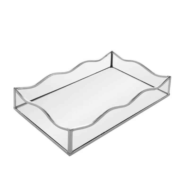 Bandeja Com Espelho Ocean 15cm X 25cm X 4cm Prateada Metal - LYOR