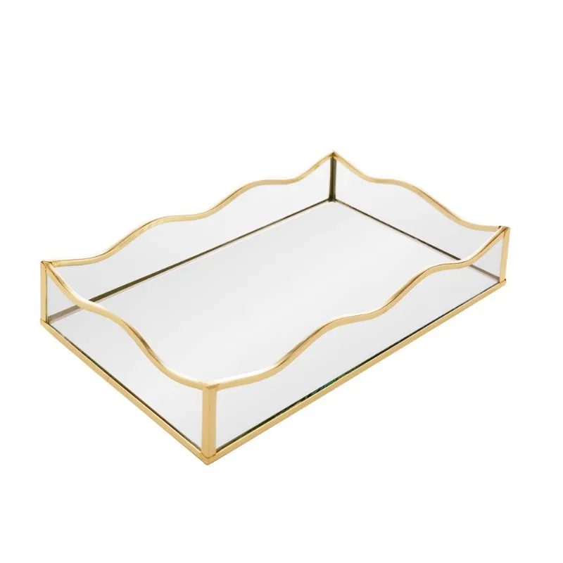 Bandeja Com Espelho Ocean 20cm X 30cm X 4cm Dourada Lyor