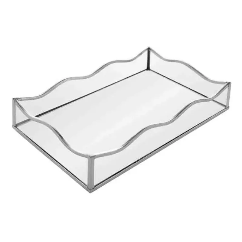Bandeja Lyor Metal com Espelho Prateada 20cm x 30cm x 4cm - Lyor