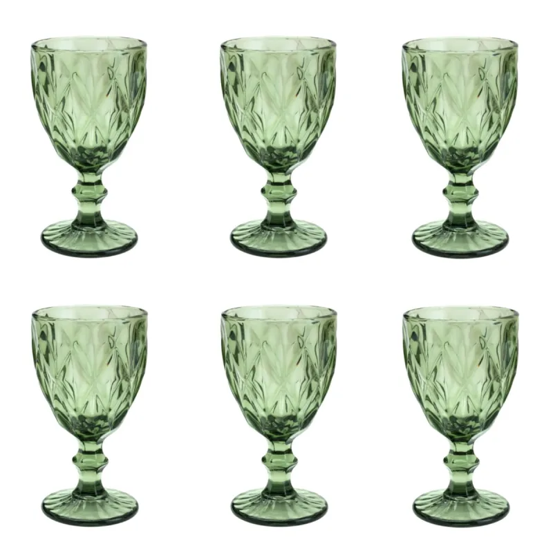 Conjunto de Taças de Vidro para Água 6 Peças 325 ml Diamond Verde Lyor - Lyor