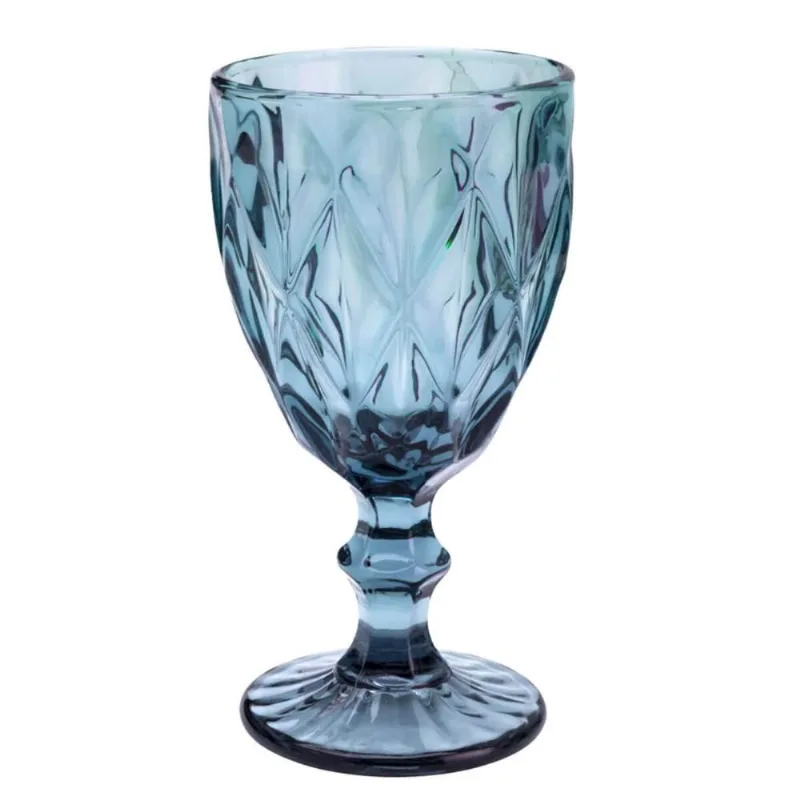 Taça Diamond De Vidro Azul 350ml Água Sucos Refrigerantes Avulsa Cálice Copo - LYOR