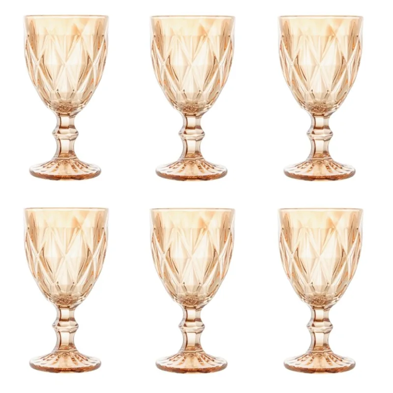 Conjunto de Taças de Vidro para Água 6 Peças 325 ml Diamond Âmbar Lyor - Lyor - Utilidades Domesticas