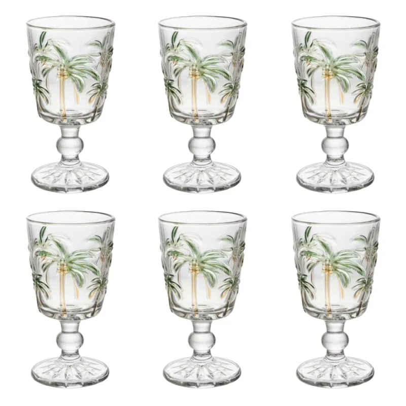 Conjunto 6 Taças Água Tropical Palm Hand Painting 310 ml Lyor - Lyor - Utilidades Domesticas