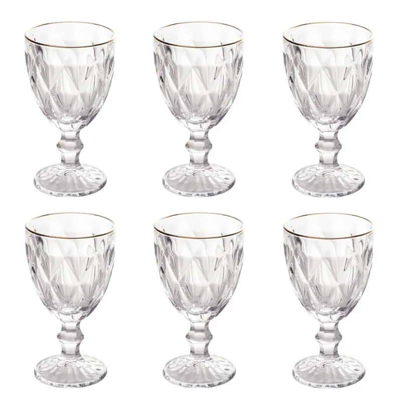 Conjunto de Taças de Vidro com Fio de Ouro para Água 6 Peças 325 ml Diamond Transparente Lyor - lyor