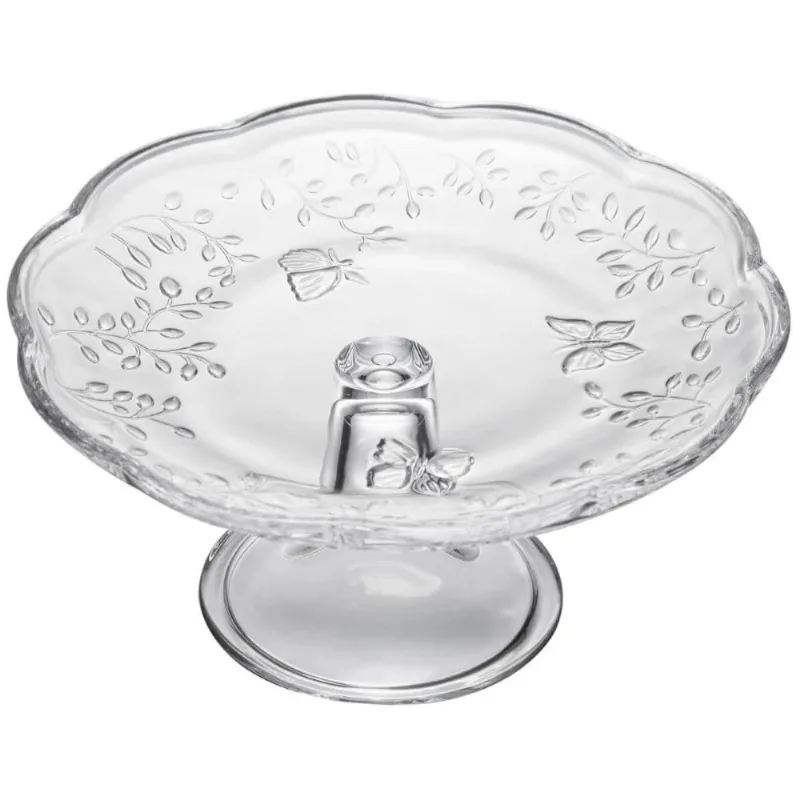 Prato para Bolo com Pé 19x9cm Vidro Cristal Lyor Suporte Torta Redondo New Butterfly - LYOR