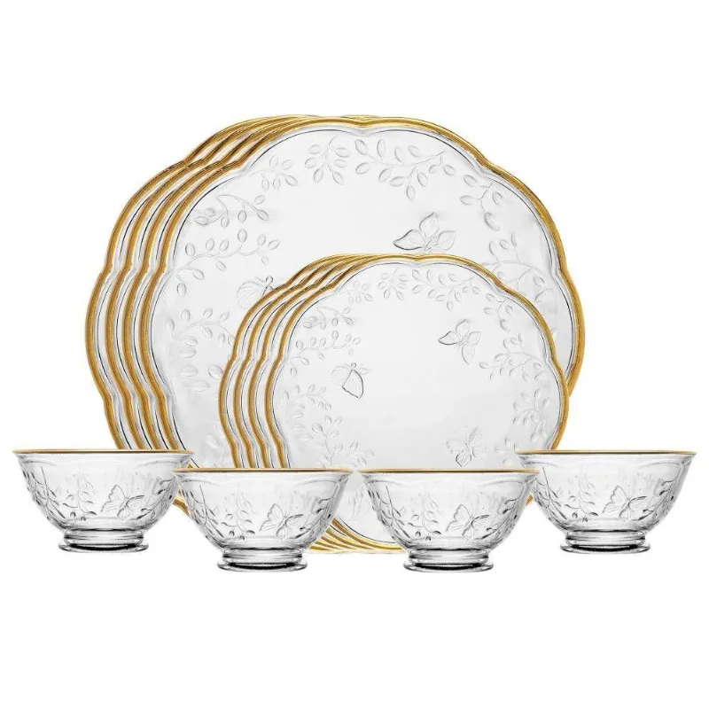 Aparelho De Jantar 12 Peças New Butterfly Com Fio De Ouro Cristal Ecológico Lyor - LYOR