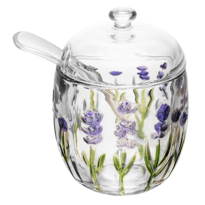 Açucareiro Lyor Hand Painting com Colher e Tampa Lavanda Cristal 8cm - Lyor