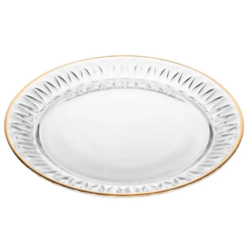 Conjunto 2 Pratos de Sobremesa 20cm Cristal com Fio de Ouro Radial Lyor Mesa Posta