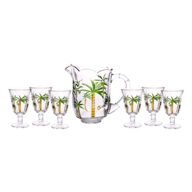 Conjunto De Jarra Com 6 Taças De Cristal Palm Hand Painting 1,3 L / 240 Ml Lyor - LYOR