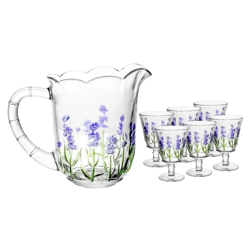 Conjunto de Jarra com 6 Taças de Cristal Lavanda 1,3 L / 240 ml Lyor - Lyor