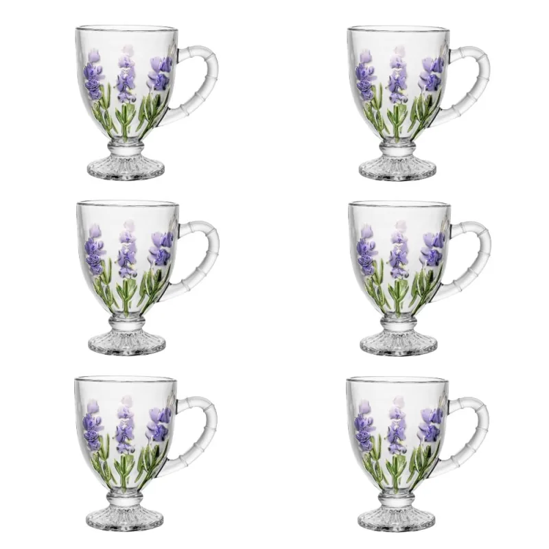 Conjunto de Taça para Cappuccino 6 Peças 190 ml Lavanda Hand Painting Cristal Lyor - Lyor