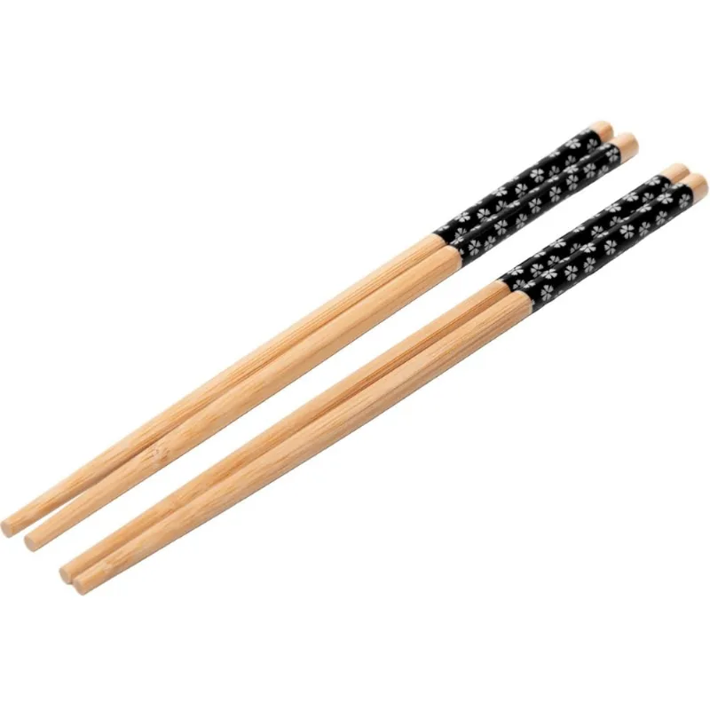 Conjunto 4 Pares Hashis Japonês 24x1cm Preto Bambu Sunflower Lyor Sushi Yakisoba Oriental - LYOR