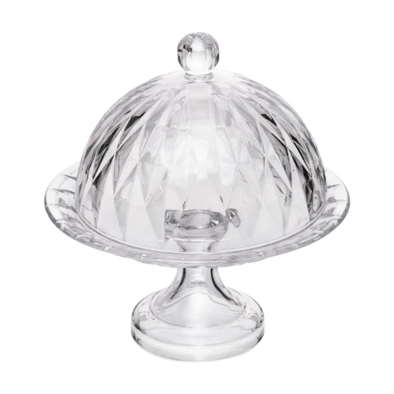 Prato para Bolo Lyor Diamond Vidro com Pé e Tampa 20cm - Lyor - Utilidades E Casa