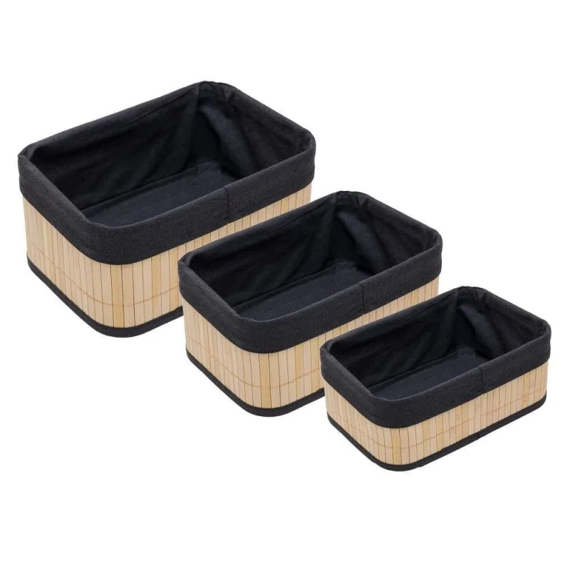 Cesto Retangular com Forro Bambu Natural Removível para Banheiro Lavanderia Cozinha Preto Lyor - Lyor