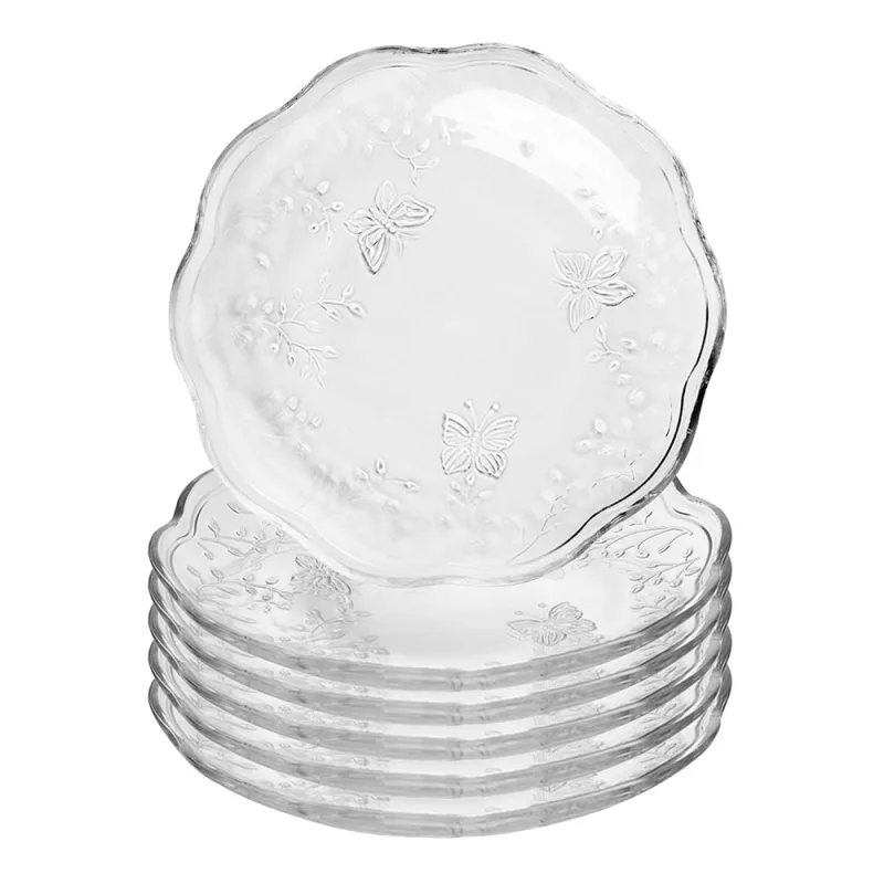 Conjunto 6 Pratos Para Sobremesa New Butterfly Cristal Ecológico 20cm 229292 - Lyor - Lyor