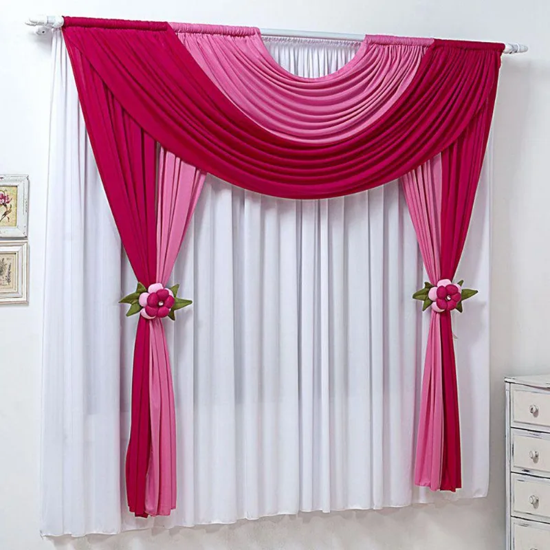 Cortina Flowers Quarto Meninas Varão Tecido Malha Gel 2,00 X 1,80 Metros Alt - Rosa E Branco