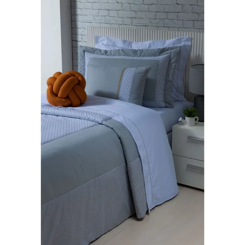 Kit Colcha Bahamas 100% Algodão 200 Fios Solteiro 5 Peças Azul
