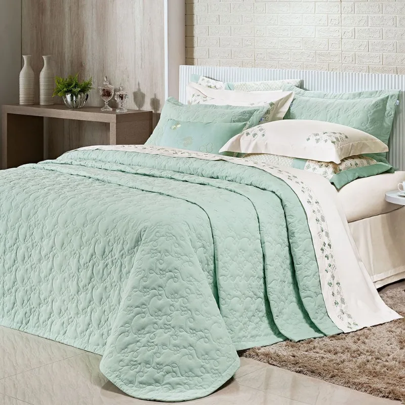 Cobre Leito Clara 100% Algodão 200 Fios Super King 3 Peças - Verde