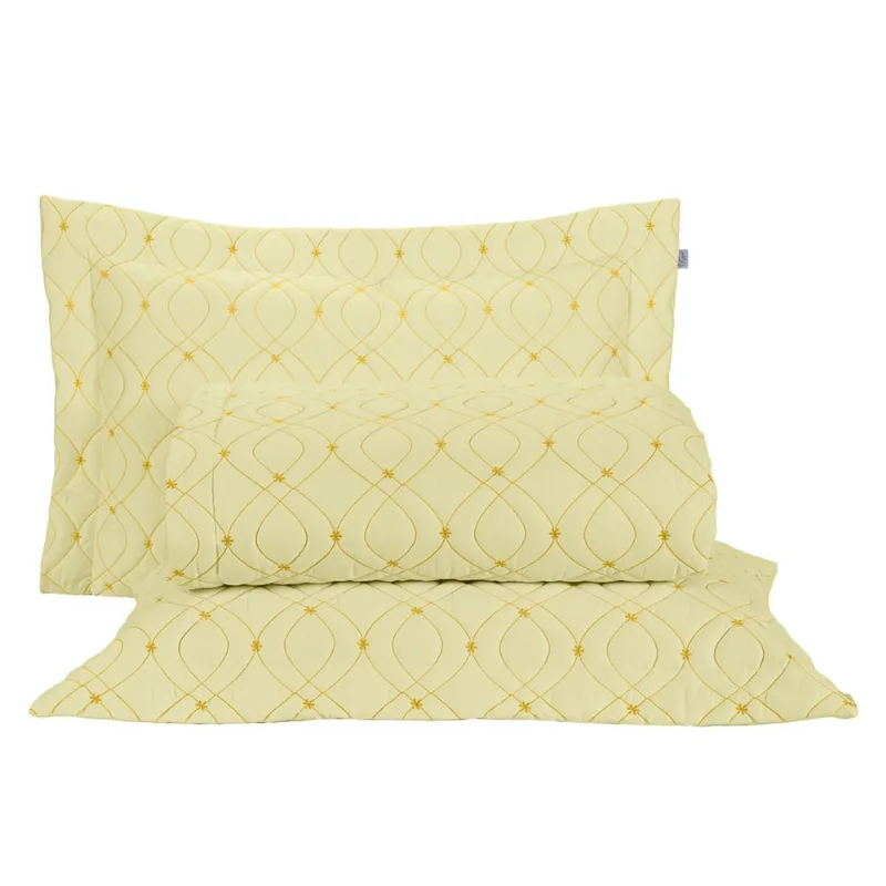 Kit Cobre Leito Cloe Super King 100% Algodão 200 Fios 3 Peças - Amarelo
