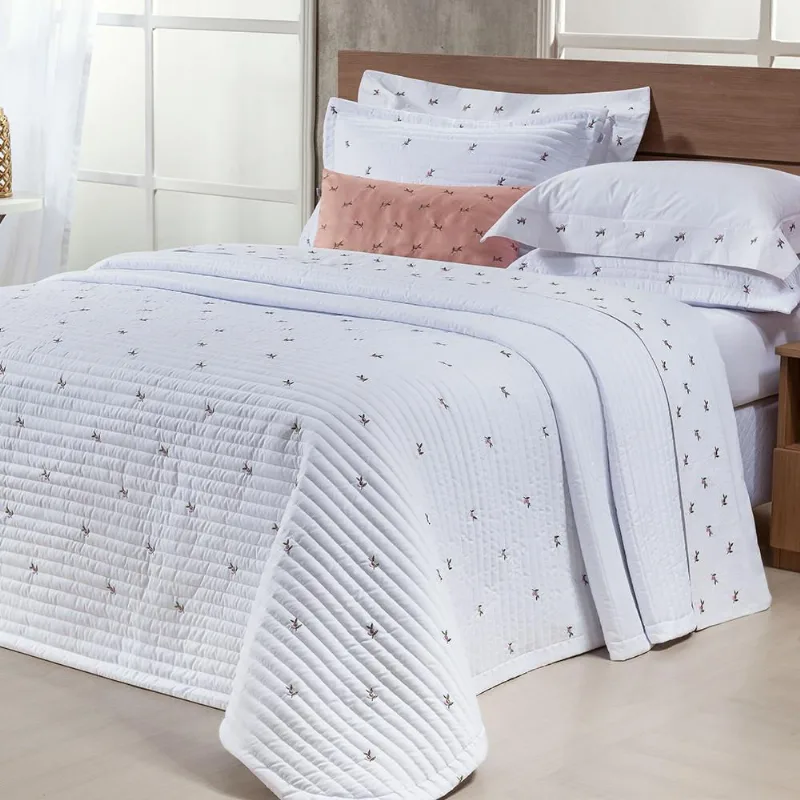 Cobre Leito Super King Ellora 3Pçs Bordado 400 Fios Branco
