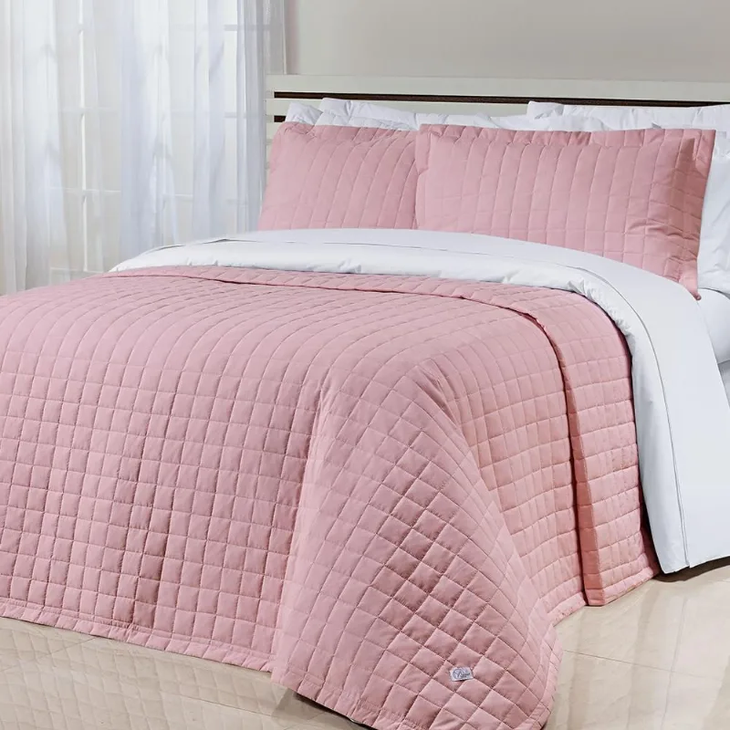 Cobre Leito Glass Queen 3Pçs 200 Fios 100% Algodão Rosa