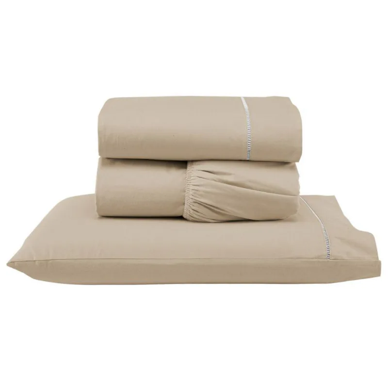 Jogo De Lençol Ponto Palito Completo 3 Peças Solteiro 80% Algodão - 20% Poliéster Percal 140 Fios Cor:cáqui