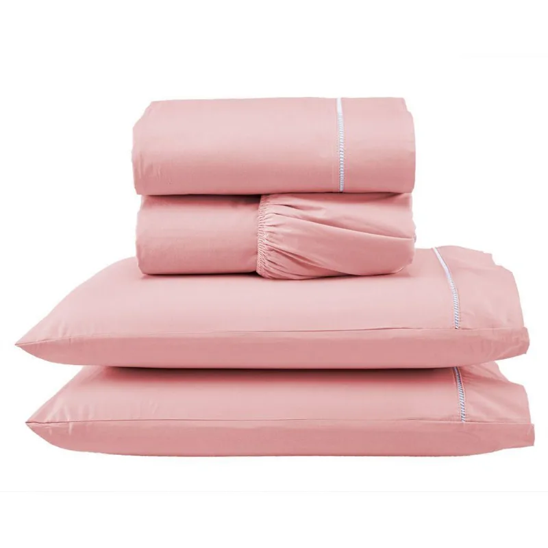 Jogo De Cama Casal 140 Fios Ponto Palito Rosé 4pçs